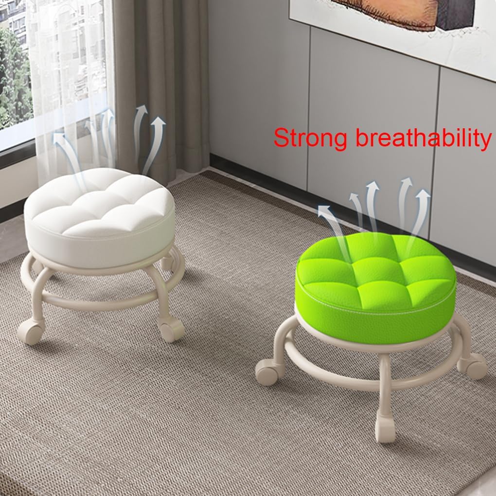 Heavy-Duty Low Roller Stool with 360° Swivel Wheels, 440-lb Load Capacity, Low-Height Short Rolling Stool Seat, PU Leather Small Mechanic Chair, Rolling Stools for Shop Yellow
