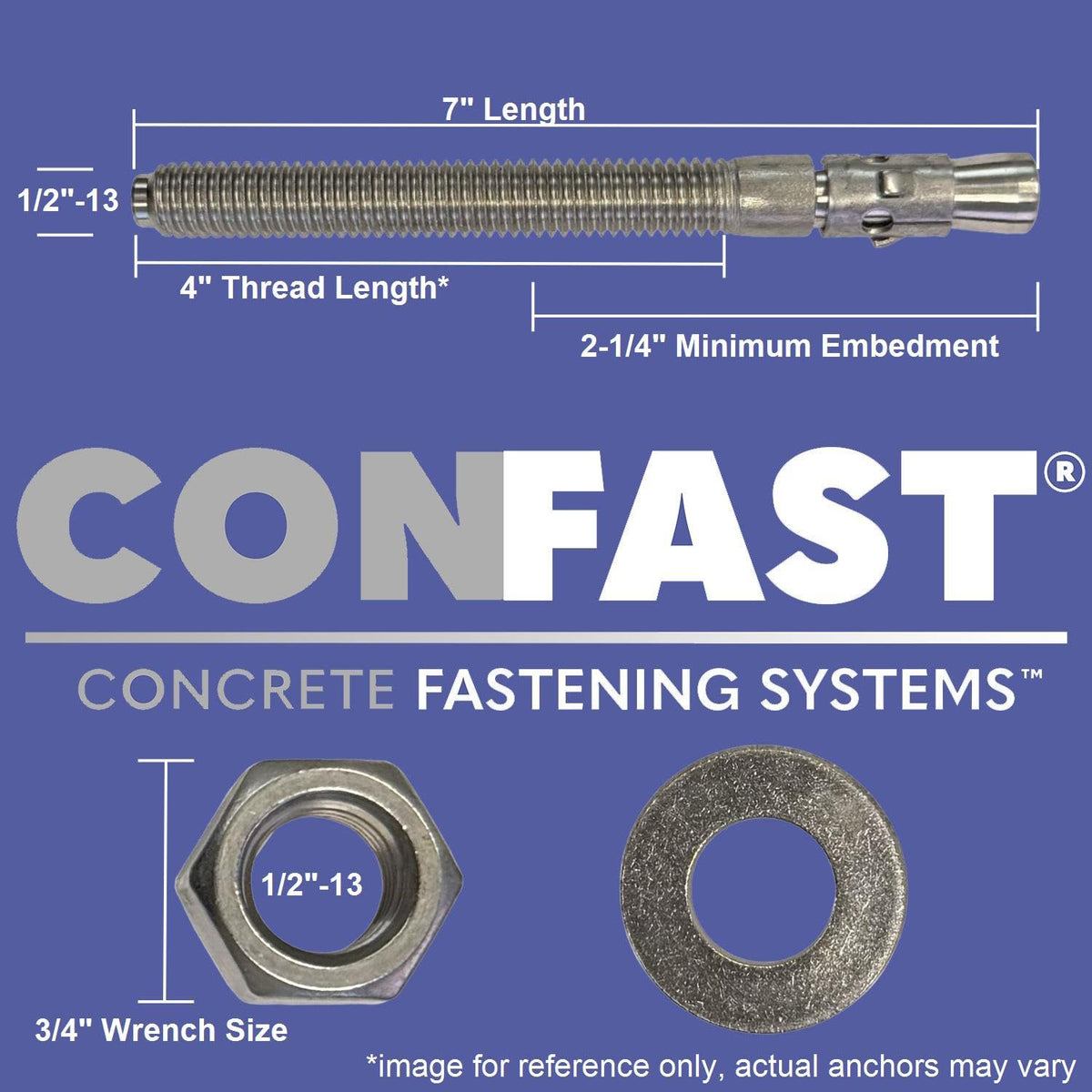 CONFAST 1/2' x 7' 316 Stainless Steel Wedge Anchor (25 per Box)
