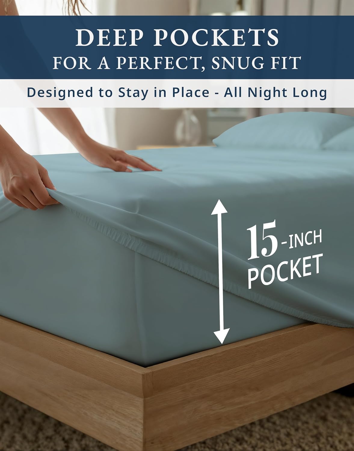 100% Egyptian Cotton Queen Size Sheet Set - 1000 Thread Count Silky Sateen Weave Naturally Breathable & Durable Winter Comfort, Hotel Soft Luxury Comfort with 15' Deep Pocket Queen Sheets -French Blue