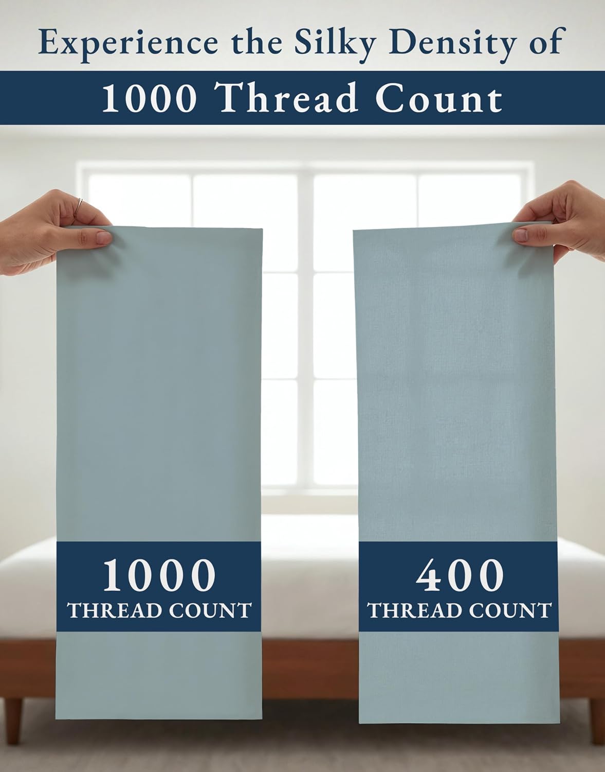 100% Egyptian Cotton Queen Size Sheet Set - 1000 Thread Count Silky Sateen Weave Naturally Breathable & Durable Winter Comfort, Hotel Soft Luxury Comfort with 15' Deep Pocket Queen Sheets -French Blue