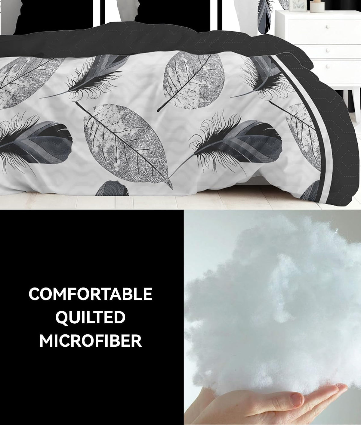 9 pcs King Bed in a Bag with Curtains | Bedspread, Pillowcases, Print & Solid Curtains | Microfiber Monochrome Nature | Fade-Resistant, Easy Care | Comforter Sets with Matching Curtains