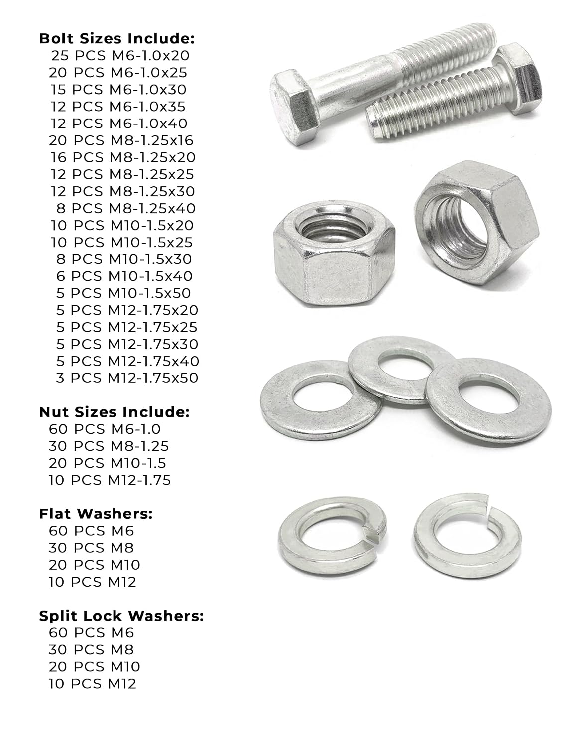 A2-70 Stainless Steel Metric Hex Cap Screws Bolts, Nuts, & Washers Assortment Kit - 575 Pieces!
