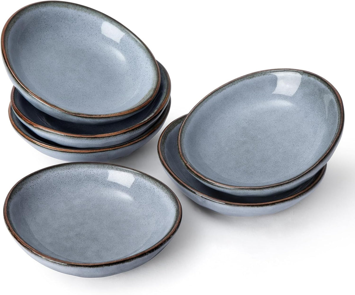 Famiware Ocean Square 12 Pieces Dinnerware Set + 6 Pieces Oval Dipping Bowl Set, Microwave and Dishwasher Safe, Blue