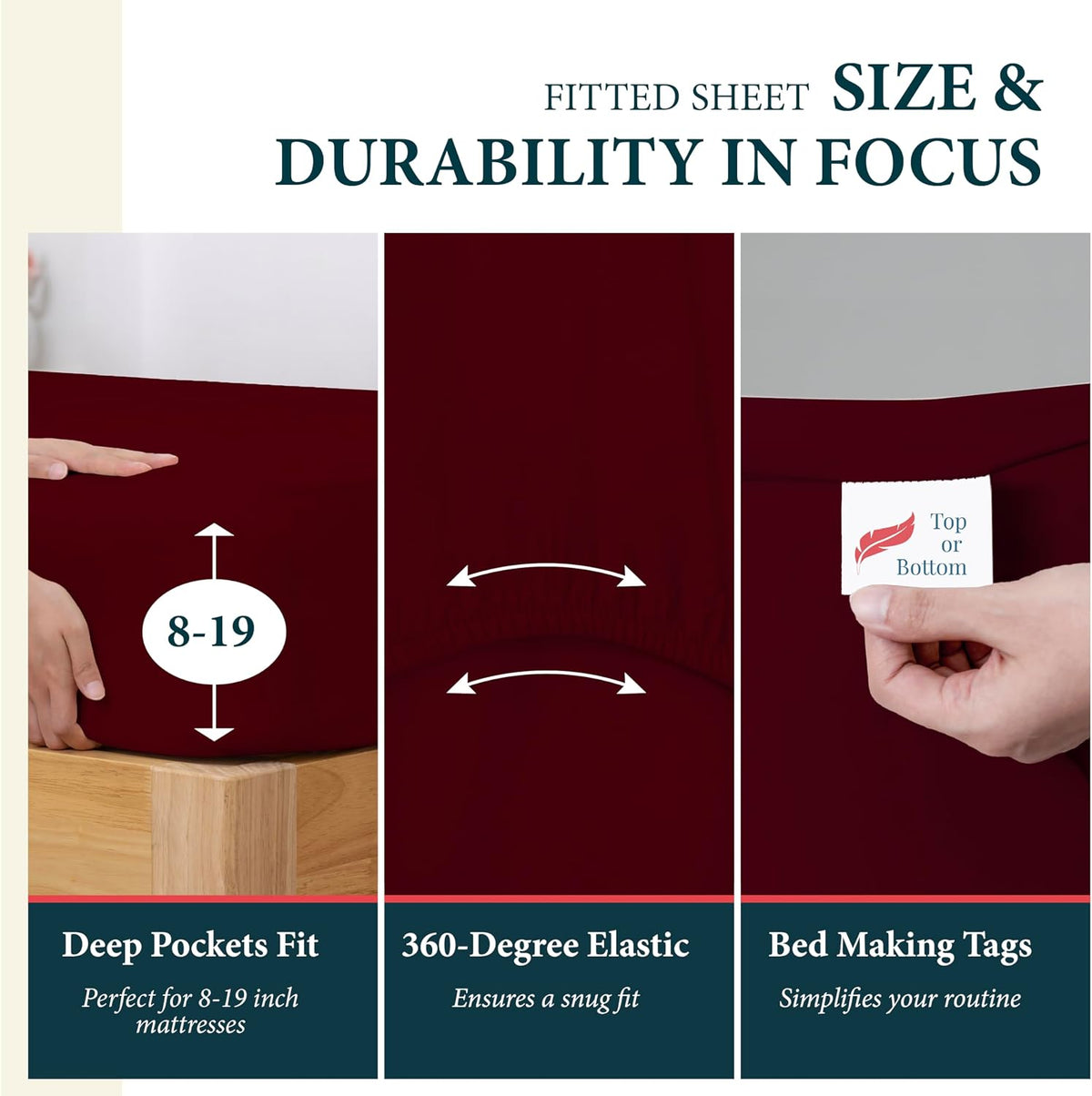 100% Egyptian Cotton Sheets Queen Size Bed Set - Luxury 1500 Series Prestige Collection Queen Sheet Set (4 PC, Burgundy), 17' Deep Pocket, Silky Soft, Cooling, Sateen Weave Bedding