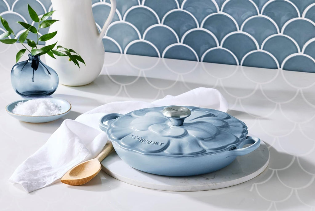 Le Creuset Enameled Cast Iron Signature Petal Braiser, 2.25 qt., Coastal Blue w/Stainless Steel Knob