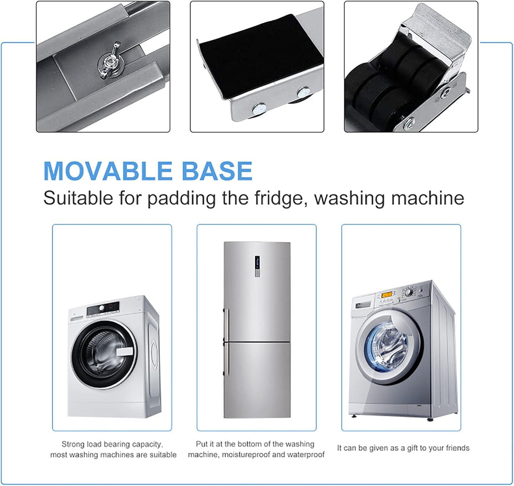 Washing Machine Stand Dryer Fridge Pedestal, Multi-Functional Universal Base, Adjustable Fridge Movable Base with 24 Locking Wheels, Max Load 300kg, 2 Pcs (Silver)