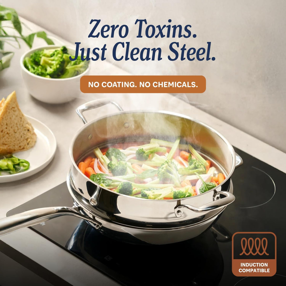 LEGEND COOKWARE 5-Ply Stainless Steel 4-Quart Sauce Pan with Lid - Induction Compatible, Oven Safe 800°F - Non-Toxic, No Coatings - Even Heating, Won't Warp - Built to Last Generations