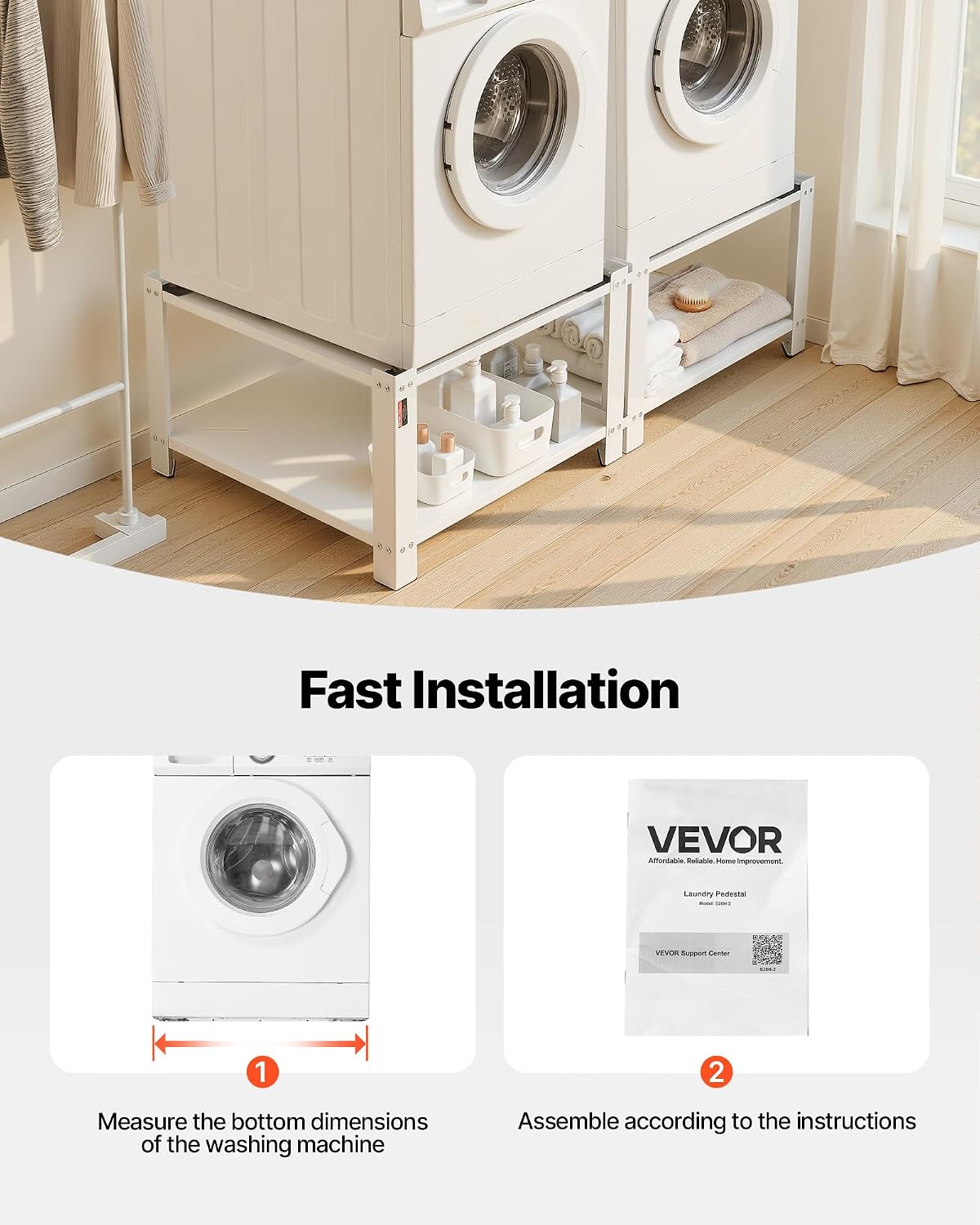 VEVOR Laundry Pedestal, 16.1 in Height, 27.5 x 27.5 in Washer and Dryer Pedestals with Storage Shelf, 700 lbs Load Capacity, Non-Slip Feet, Washing Machine Stand Universal Fit, White, 2 Pack