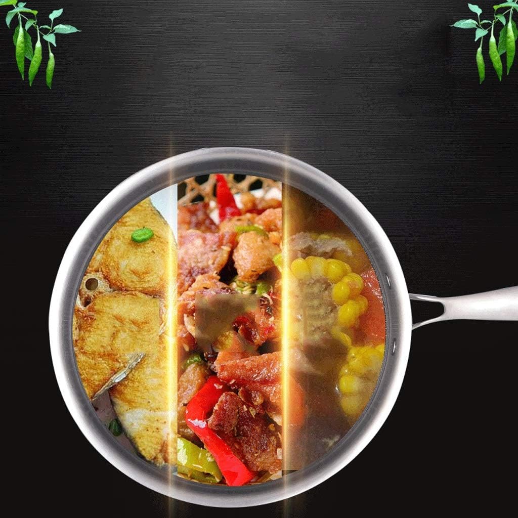 304 Stainless Steel Three Layer Steel Wok Noodle Pan Cooker Universal Flat Bottom Steak Frying Pan Uncoated(