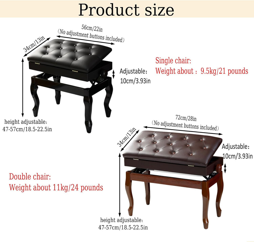 Piano Bench with Storage Piano Accessories Piano Bench Adjustable Height Vanity Stool Duet Piano Bench Black Length 56cm*Width 34cm