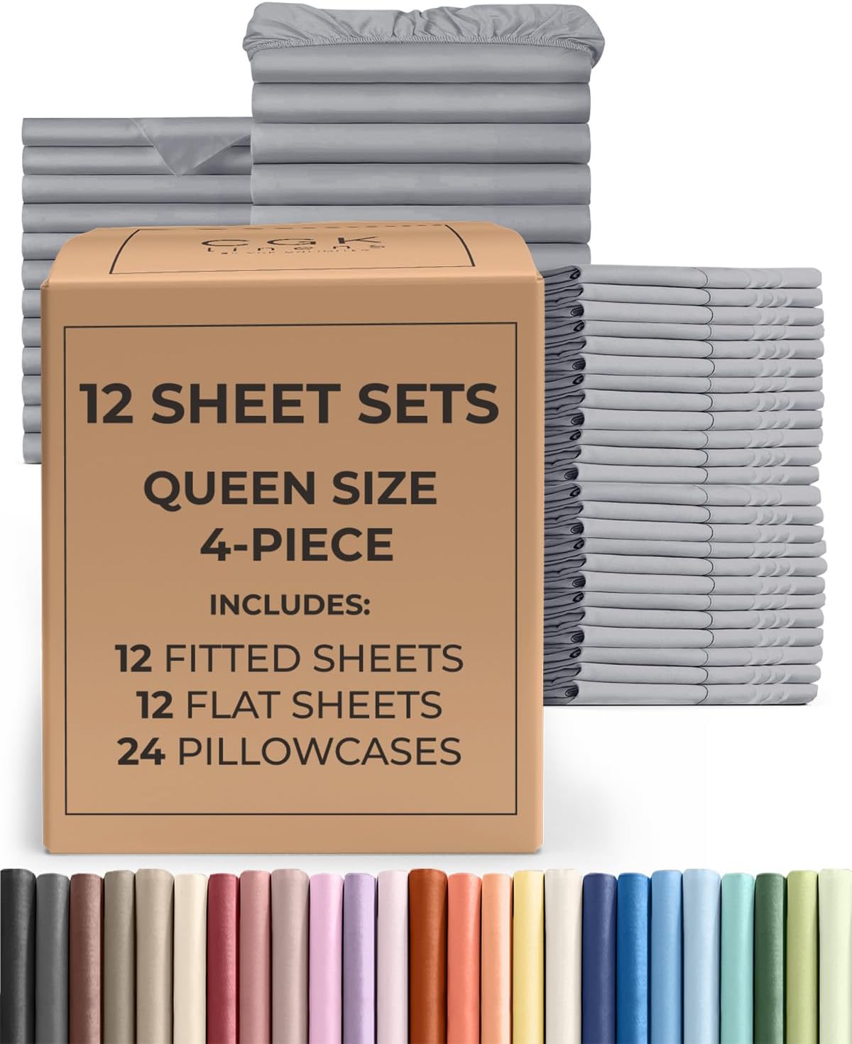 Bulk Case Pack of 12 Sheet Sets - (12) Complete Queen Size Sheet Sets with Deep Pockets - Wholesale Bulk Bedding for Hotels, Spas & Airbnbs - Breathable, Cooling & Wrinkle Free - (Queen, Steel Blue)
