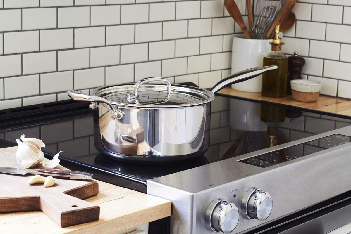 Heritage Steel 4 Quart Saucepan - Titanium Strengthened 316Ti Stainless Steel with 5-Ply Construction - Induction-Ready and Fully Clad, Made in USA