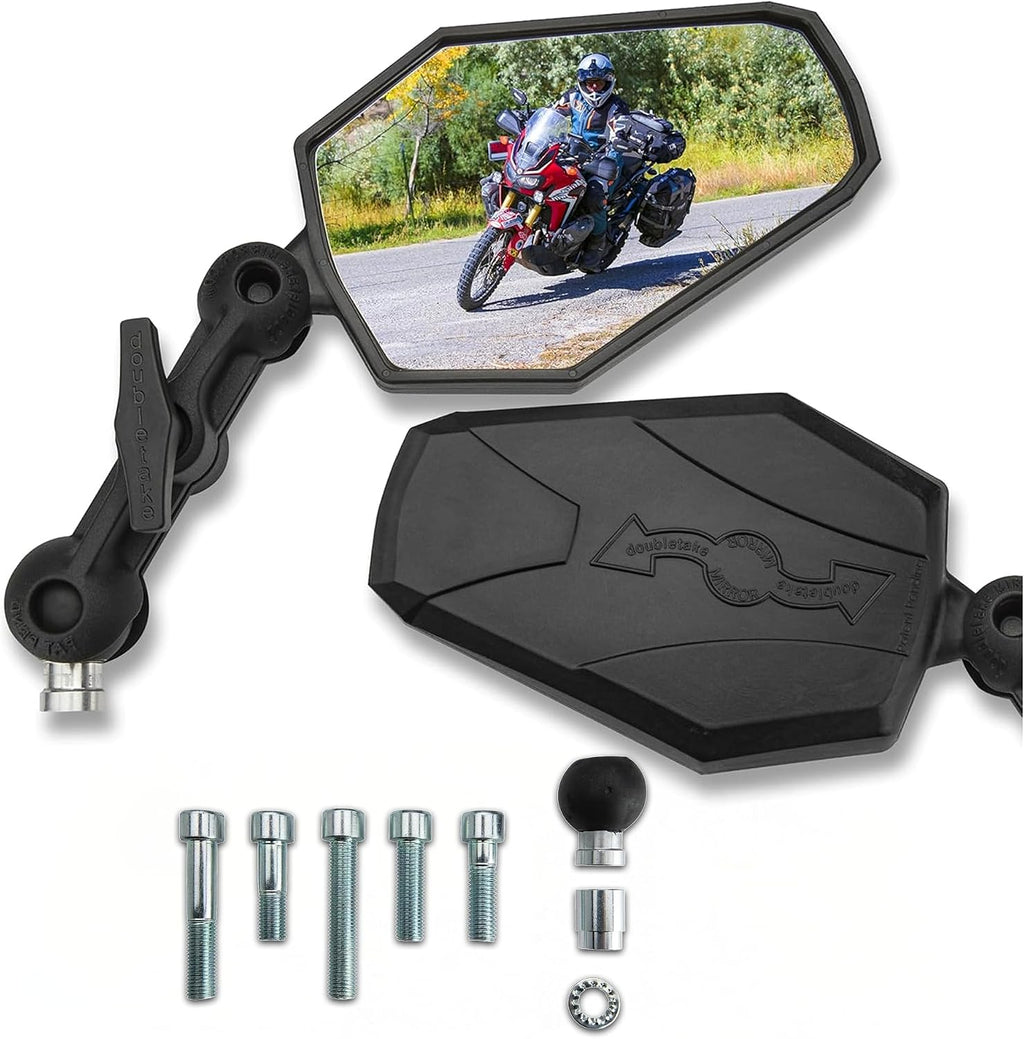 Doubletake Adventure 3.5' Mirror Kit 2.0, Universal Fit Folding Motorcycle Mirrors, Guaranteed for Life.