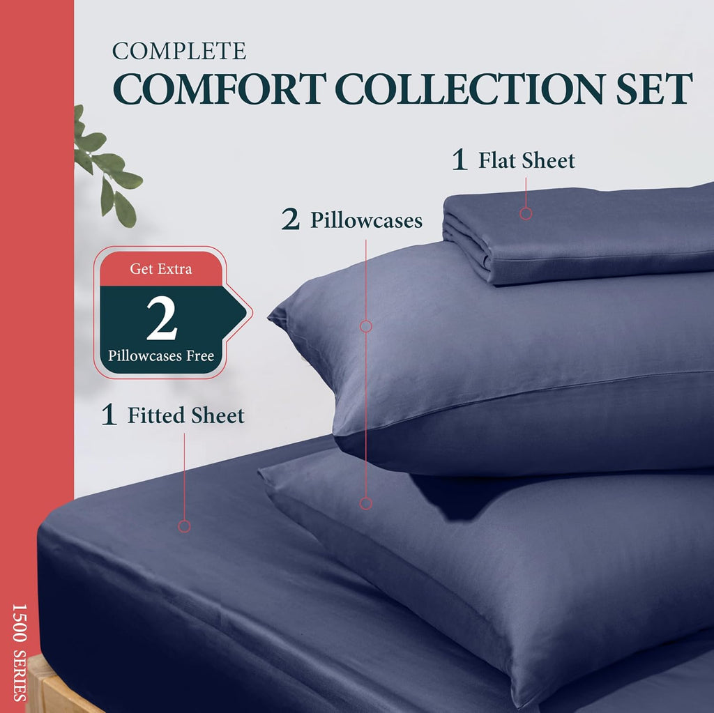 100% Egyptian Cotton Sheets Queen Size Bed Set - Luxury 1500 Series Prestige Collection Queen Sheet Set (4 PC, Navy Blue), 17' Deep Pocket, Silky Soft, Cooling, Sateen Weave Bedding