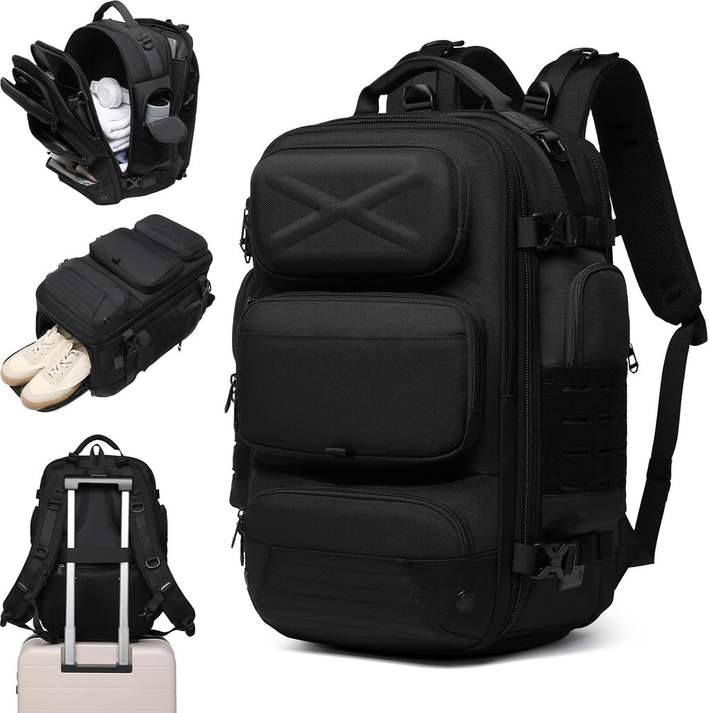 Travel Backpack for Men, Travel Backpack Carry on Flight Approved, Expandable Extra Large Travel Laptop Backpack (Black, L:35)