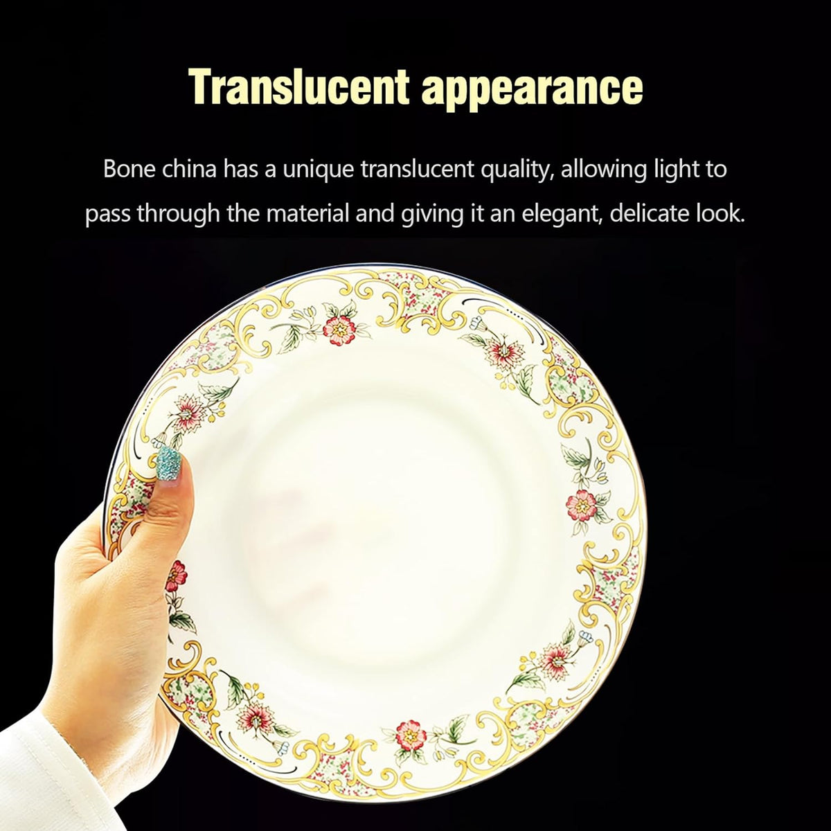 ACMLIFE Bone China Dinnerware Set for 4, 12-Piece Vintage Floral Dinnerware Set, Kitchen Plates and Bowls Set, Christmas Gifts for Women (White)