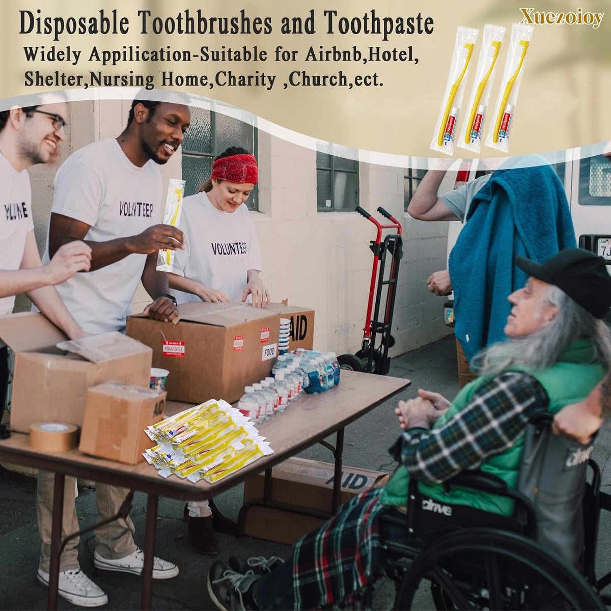 Disposable Toothbrushes with Toothpaste,1500 Pack Yellow Hollow Individually Wrapped Disposable Travel Toothbrushes Kit in Bulk for Homeless,Nursing Home,Hotel,Charity