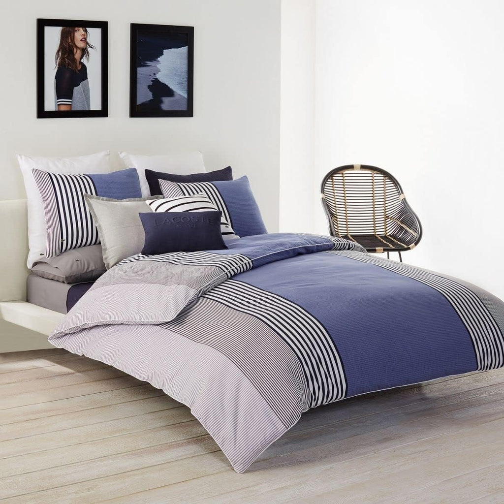 Lacoste Meribel 100% Cotton, 3-Piece Comforter Set, King, Blue