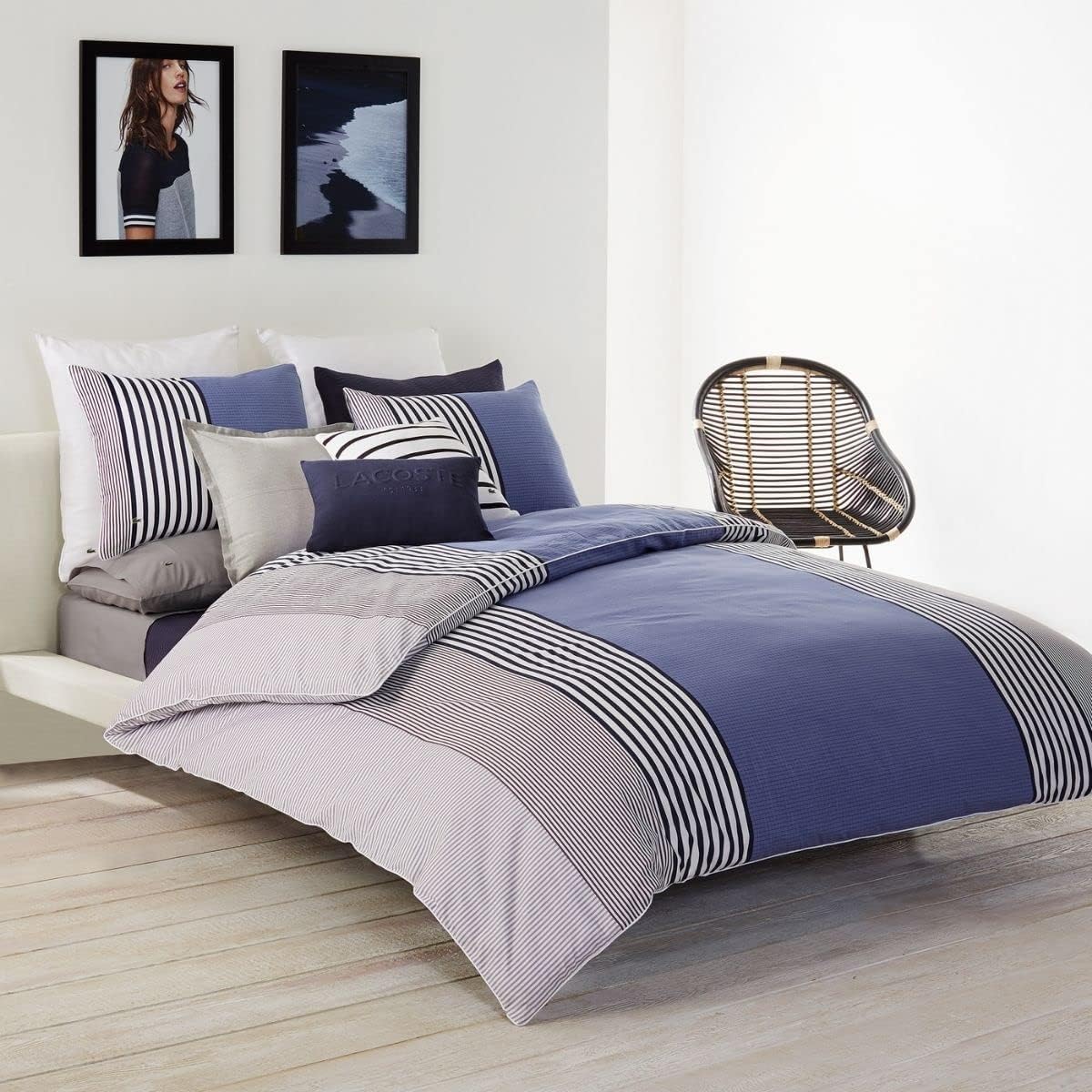 Lacoste Meribel 100% Cotton, 3-Piece Comforter Set, King, Blue