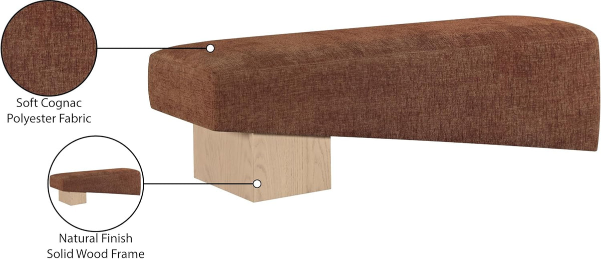 Meridian Furniture 22057Cognac Alora Collection Art Deco Bench with Soft Cognac Polyester Fabric, Natural Finish Solid Wood Frame, 60.5' W x 18' D x 18' H, Cognac