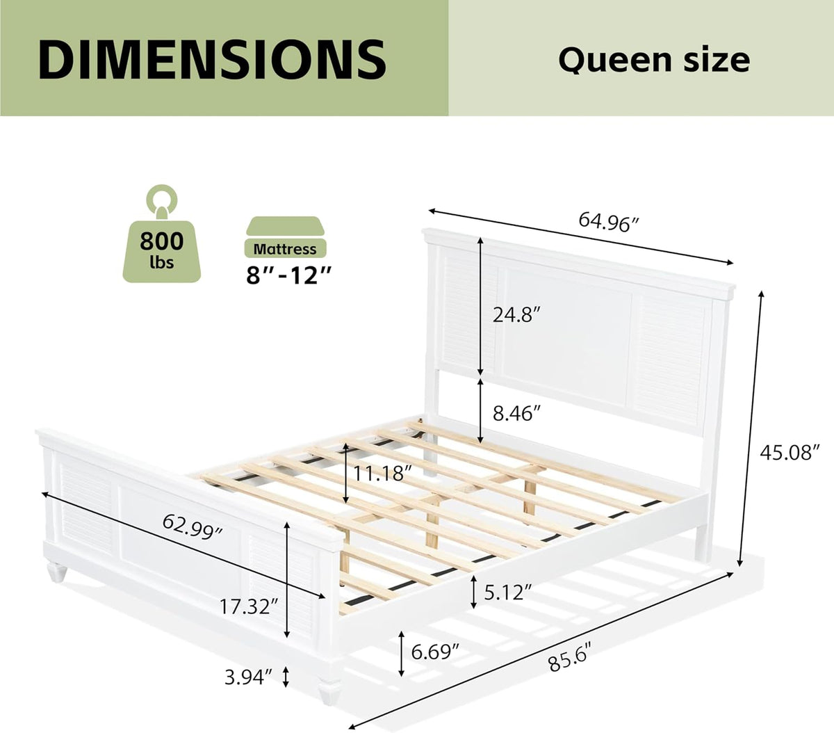 Merax Queen Size Bed Frame with Wood Headboard, Farmhouse White Platform Bed Frame with Sturdy Wooden Support Slats, No Box Spring Needed, Holds up to 800 Pounds, Noise-Free, Easy Assembly