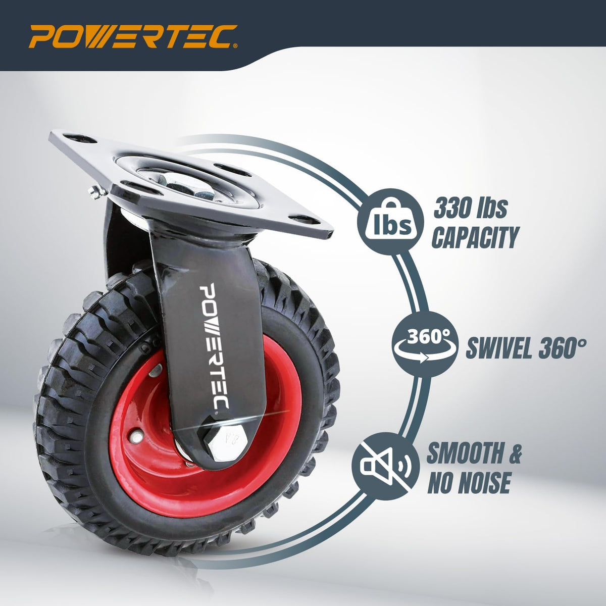 POWERTEC 6 Inch Caster Wheels Set of 8 (4 Swivel & 4 Fixed), Heavy Duty Rubber Casters Knobby Tread for Workbench, Dolly, Cart, Trolley, Wagon, Toolbox and Chicken Coop, Large Castor Wheels (17054-P2)