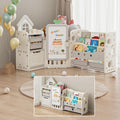 DEYGIA 3 in 1 Kids Toy Storage Organizer with Drawing Board, Foldable Multifunctional Toy Organizer with 4 Removable Bins and 3-Tier Bookshelf for Kids Bedroom Playroom Living Room, Off-White