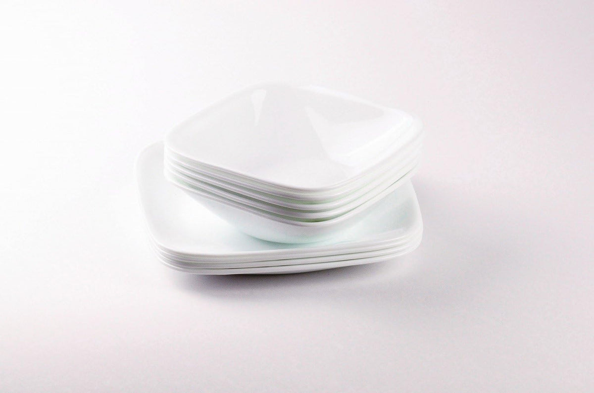 CORELLE CP-9626 Plate, Plate, Width 8.9 x Depth 8.9 x Height 2.6 inches (22.5 x 22.5 x 6.5 cm), Unbreakable, Lightweight, Winter Frost White, Square, Large Bowl, Set of 5