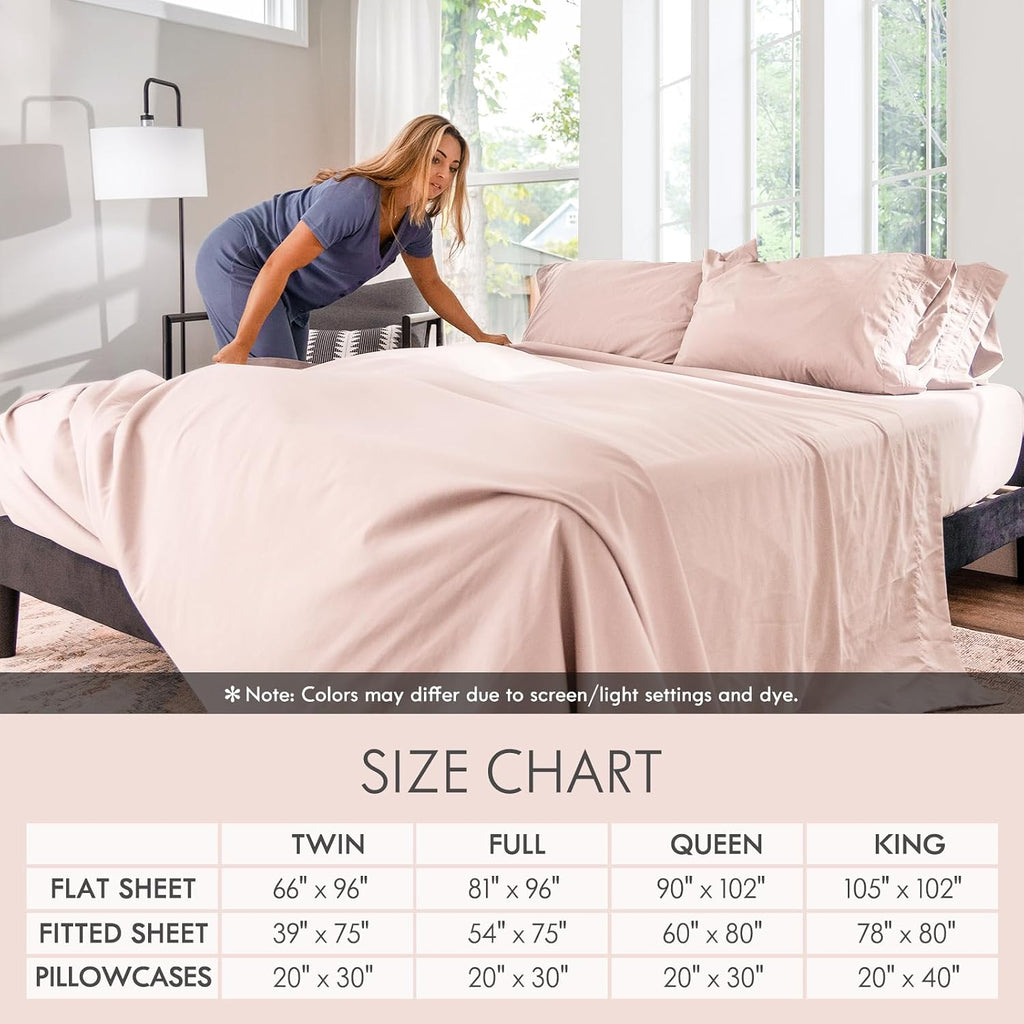 ClevaHome Queen Size Sheet Set - 6 Piece Soft Breathable Luxury Bed Sheet Set - Shrinkage & Fade Resistant Embroidered Bedding Sheet with Deep Pocket, 2 Extra Pillowcases (Queen, Barely Pink)