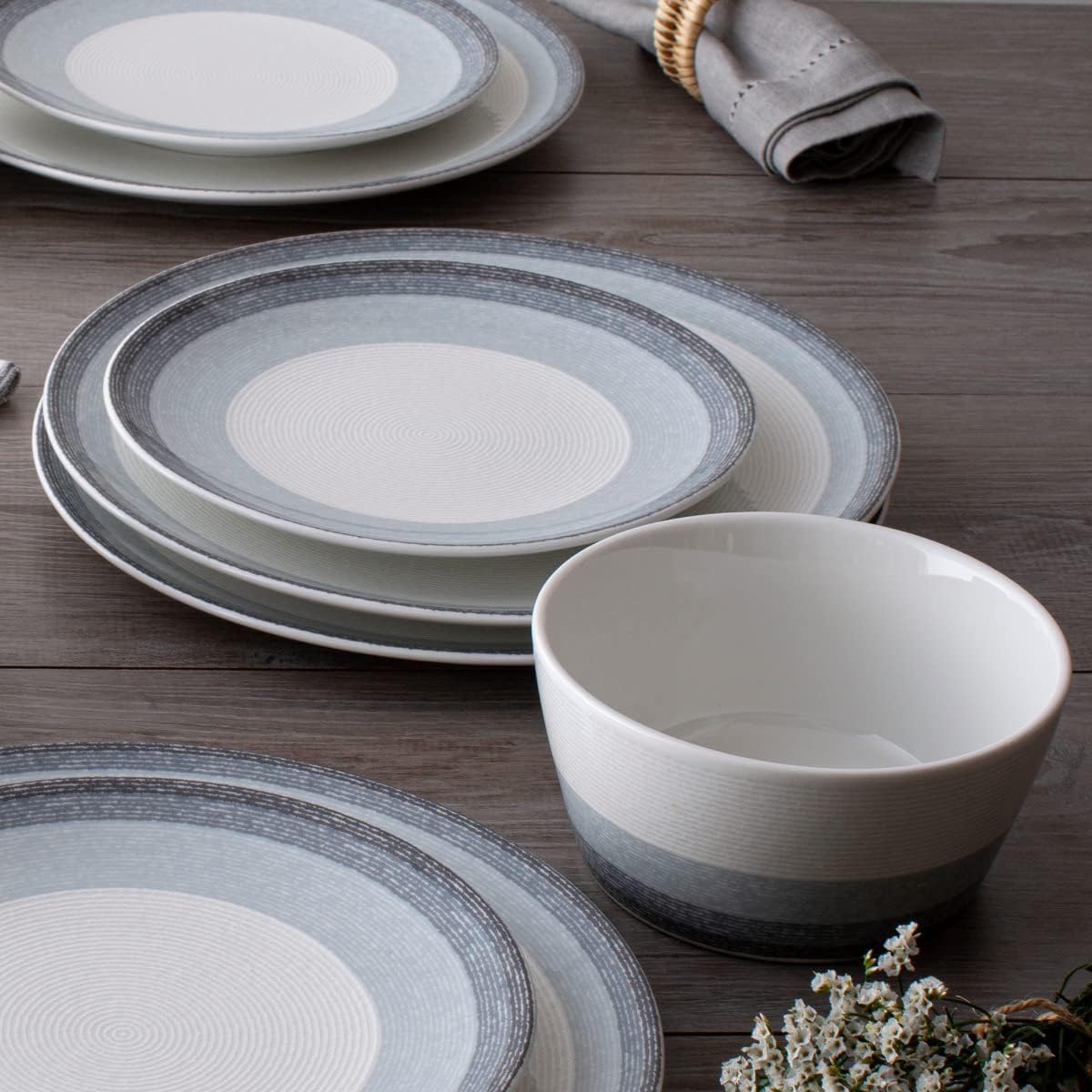 Noritake Colorscapes Layers Ash 12-Piece Coupe Dinnerware Set, Service for 4
