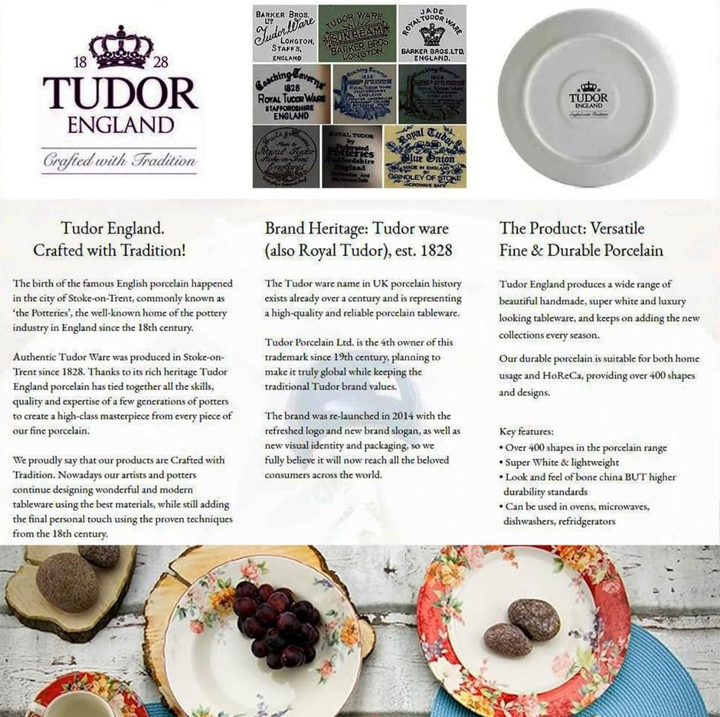 TUDOR Royal Collection 12-Piece Round Porcelain Dinnerware Set, Service for 4 with Dinner Plates, Bowls, and Salad Plates, Crimson Summer Floral Unique Design, Gloss Finish, Durable & Premium Quality