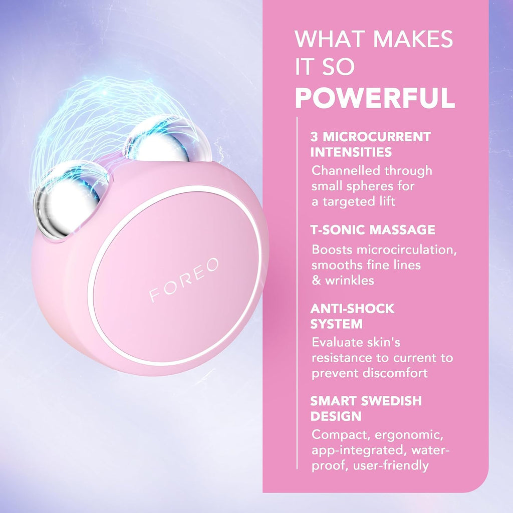 FOREO BEAR Mini Microcurrent Facial Device - Face Sculpting Tool - Firm & Contour - Reduce Double Chin - Non-Invasive - Increases Absorption of Facial Skin Care Products - Pearl Pink