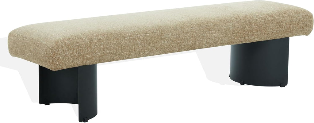 SAFAVIEH Couture Collection – Raelee Light Brown Upholstered Bench, Black Metal Legs Accent Bench (SFV4844C)
