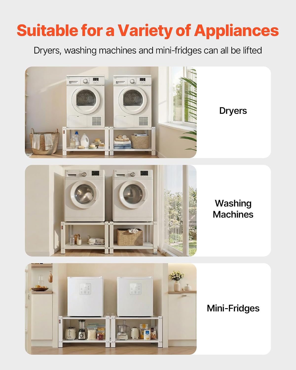 VEVOR Laundry Pedestal, 16.1 in Height, 27.5 x 27.5 in Washer and Dryer Pedestals with Storage Shelf, 700 lbs Load Capacity, Non-Slip Feet, Washing Machine Stand Universal Fit, White, 2 Pack