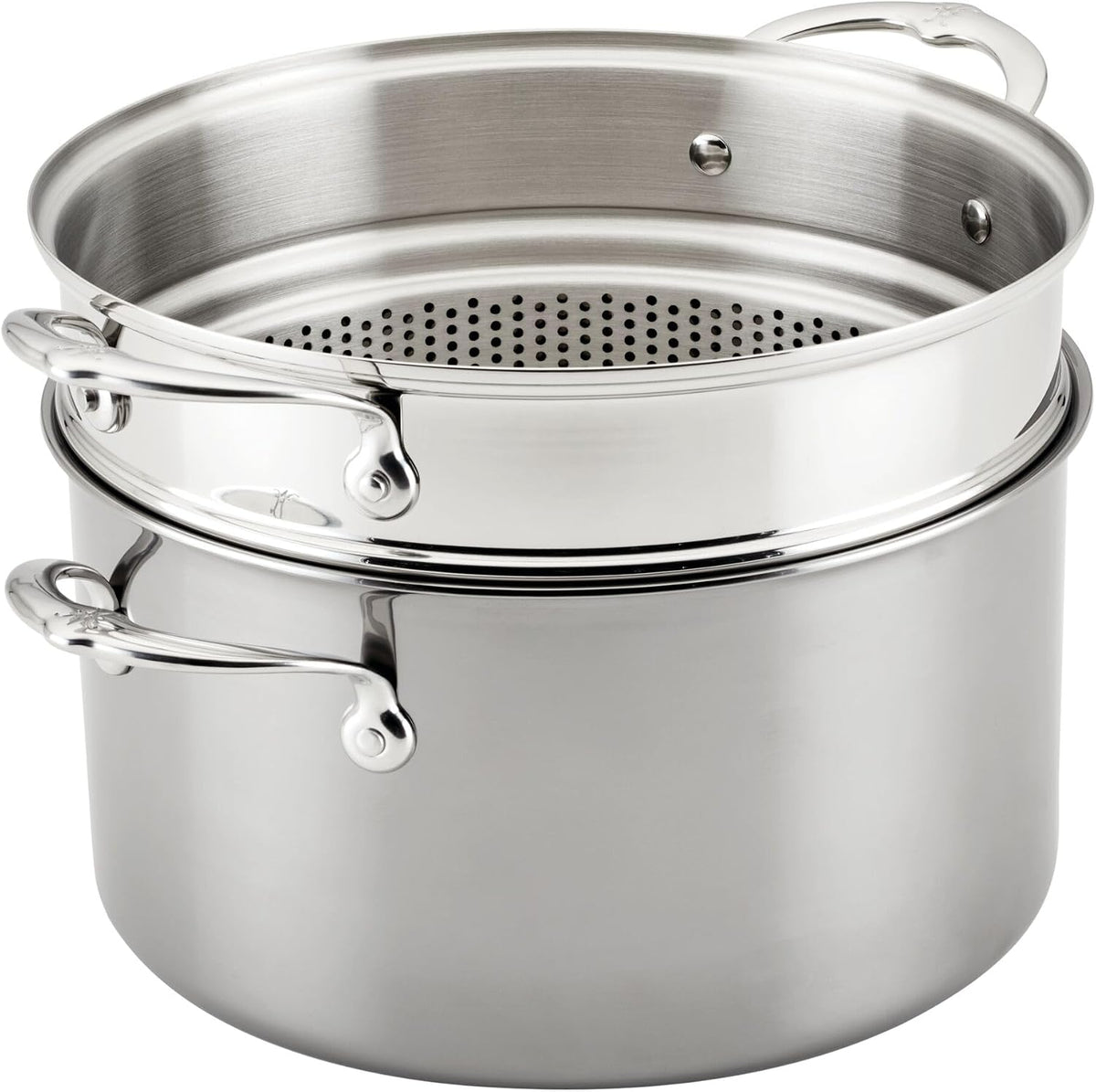 Hestan Provisions 8-Quart Stainless Steel Pasta Insert and Steamer Basket - Fits 8 Qt Stock Pots, 18/10 Stainless Steel, Dishwasher Safe