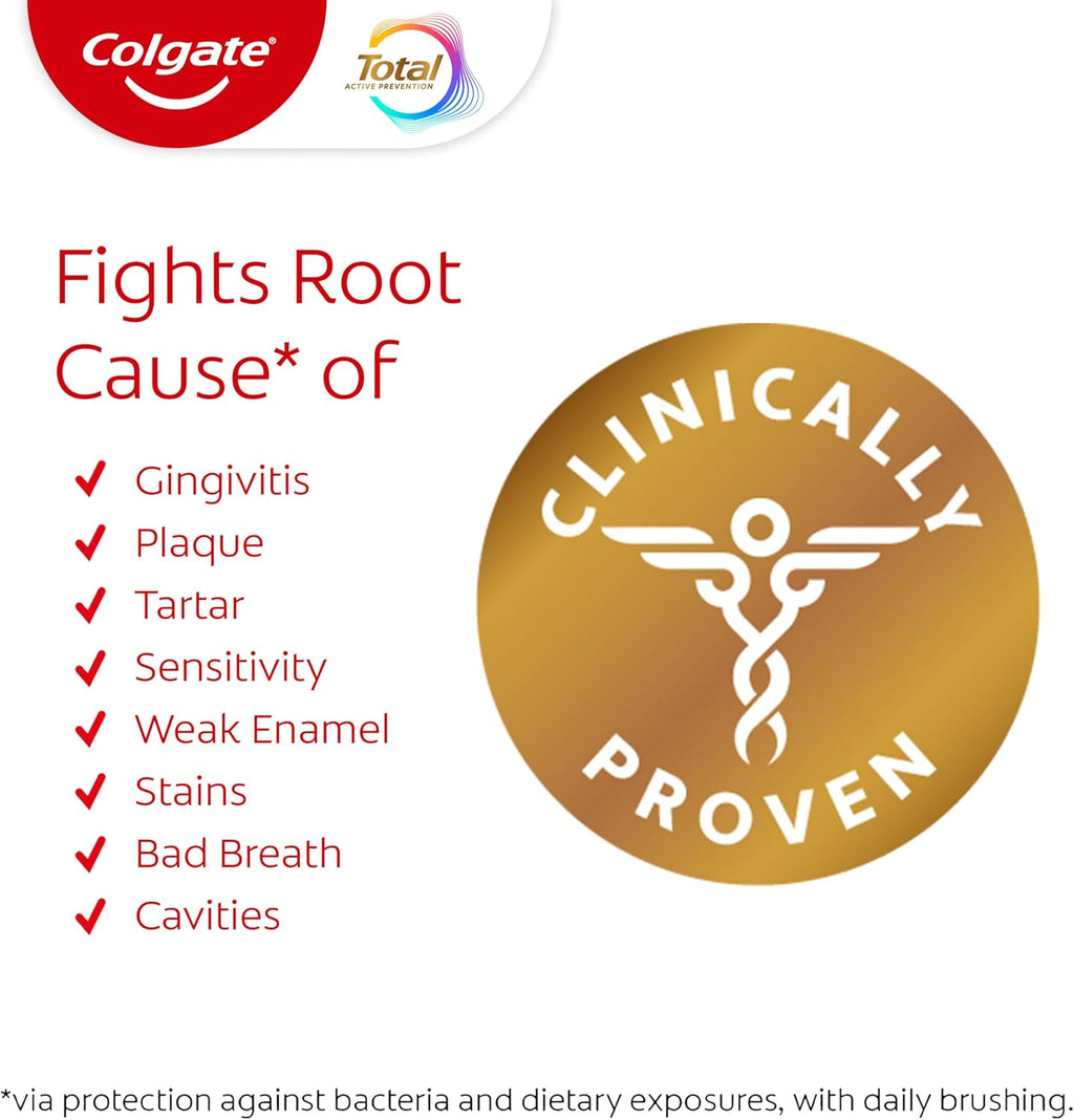 Colgate Total Active Prevention Clean Mint Toothpaste, Anticavity Fluoride Toothpaste, Clinically Proven Formula that Fights Plaque Bacteria, Mint, 24 Pack, 5.1 oz