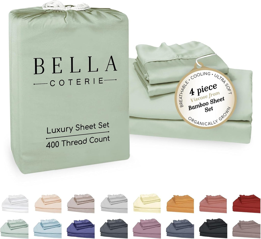 Bella Coterie Luxury Bamboo Viscose King Size Sheet Set | 100% Organically Grown | Ultra Soft | Cooling for Hot Sleepers | 18' Deep Pocket [Sea Glass]