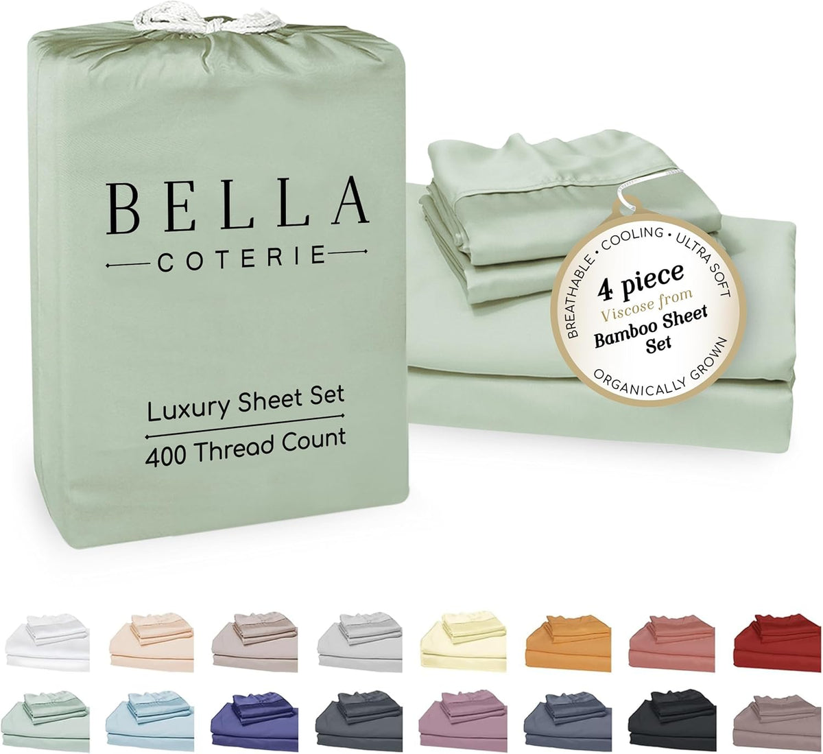 Bella Coterie Luxury Bamboo Viscose King Size Sheet Set | 100% Organically Grown | Ultra Soft | Cooling for Hot Sleepers | 18' Deep Pocket [Sea Glass]