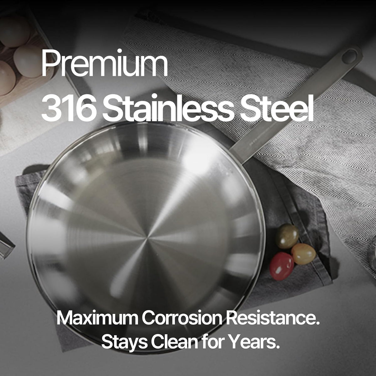 11 Inch Skillet Frying Pan 316 Stainless Steel Copper core 5-Ply Induction compatible Dishwasher & Oven Safe
