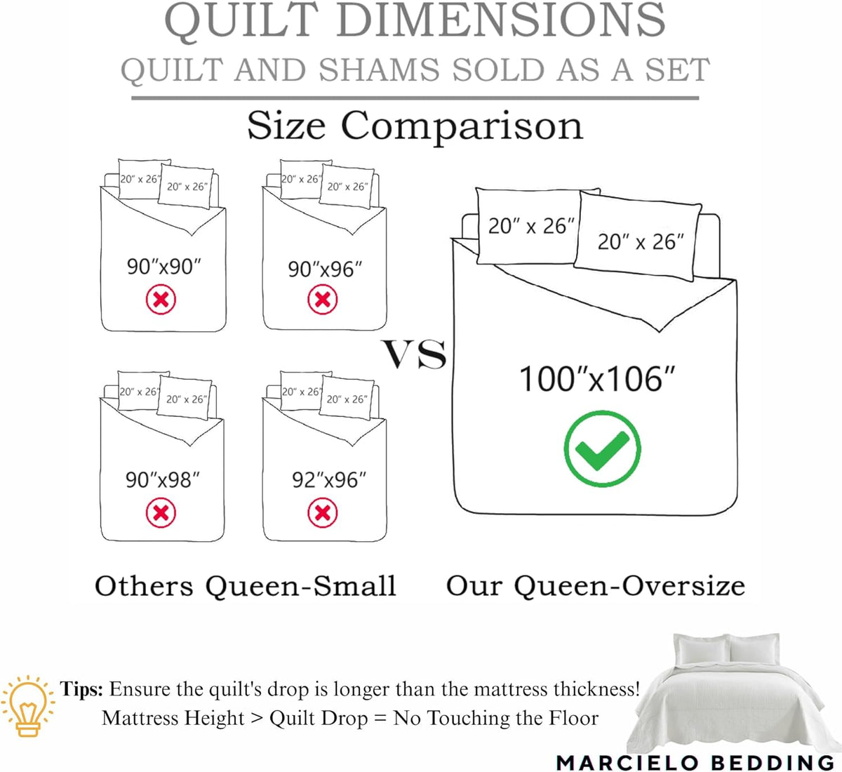 MarCielo 3-Piece 100% Cotton Oversized Bedspread Lightweight Quilt Coverlet Embroidery Farmhouse Bedding Set T0 (Aruba Blue, Oversized Queen (100'x106'))