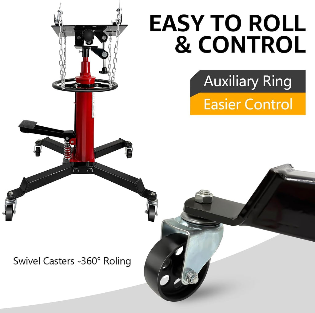 Transmission Jack 1660 lbs/ 0.75 Ton Capacity Hydraulic Telescopic Transmission Jack 34' - 68' Adjustable Height Telescoping Transmission Hydraulic with 360° Swivel Wheels Lift Hoist