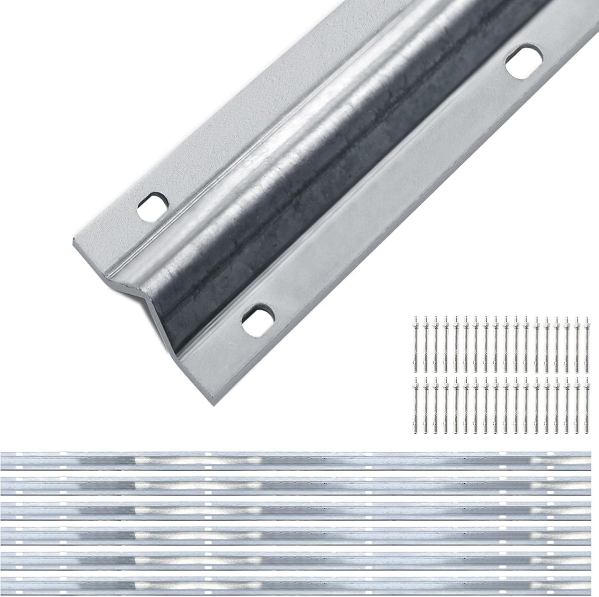 24 Ft V-Track for Sliding Gates, Galvanized Steel Heavy-Duty Inverted V-Groove Track with Hammer Drive Anchors, Durable & Rust-Resistant Rolling Gate Rail for Driveways Systems(4FT6PCS)