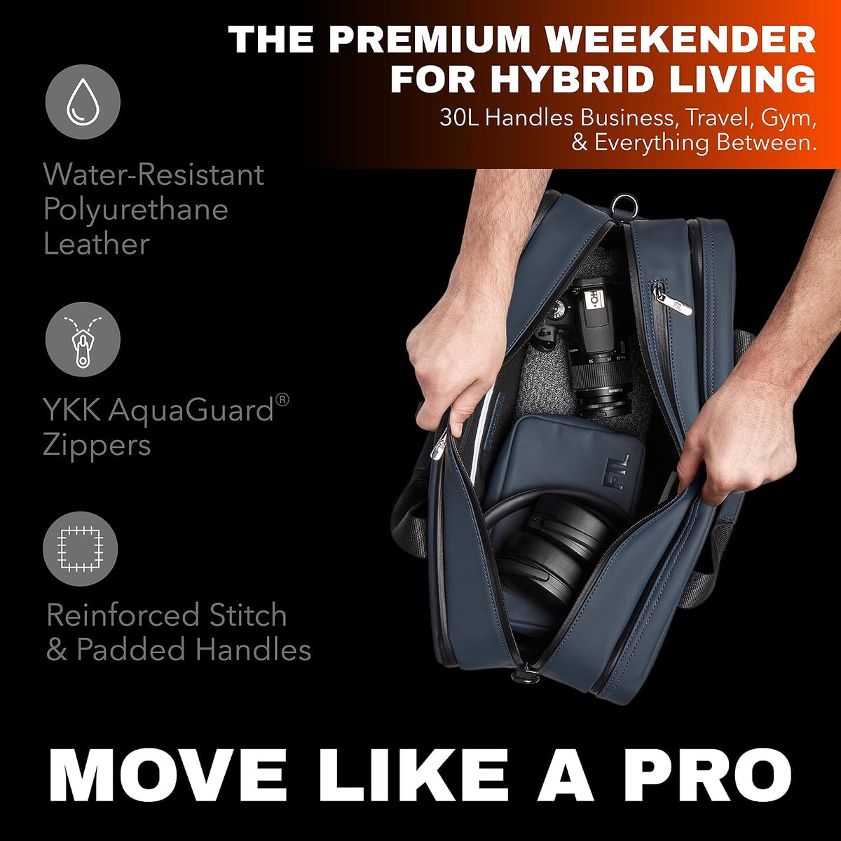 The FTL Pro Mens Travel Bag - 30L Premium Work to Gym Weekender Duffel with Garment Bag, Shoe Space & 18' Laptop Sleeve - Organized Athletic Business Carry On Hybrid, Fits Under Airplane Seat - Blue