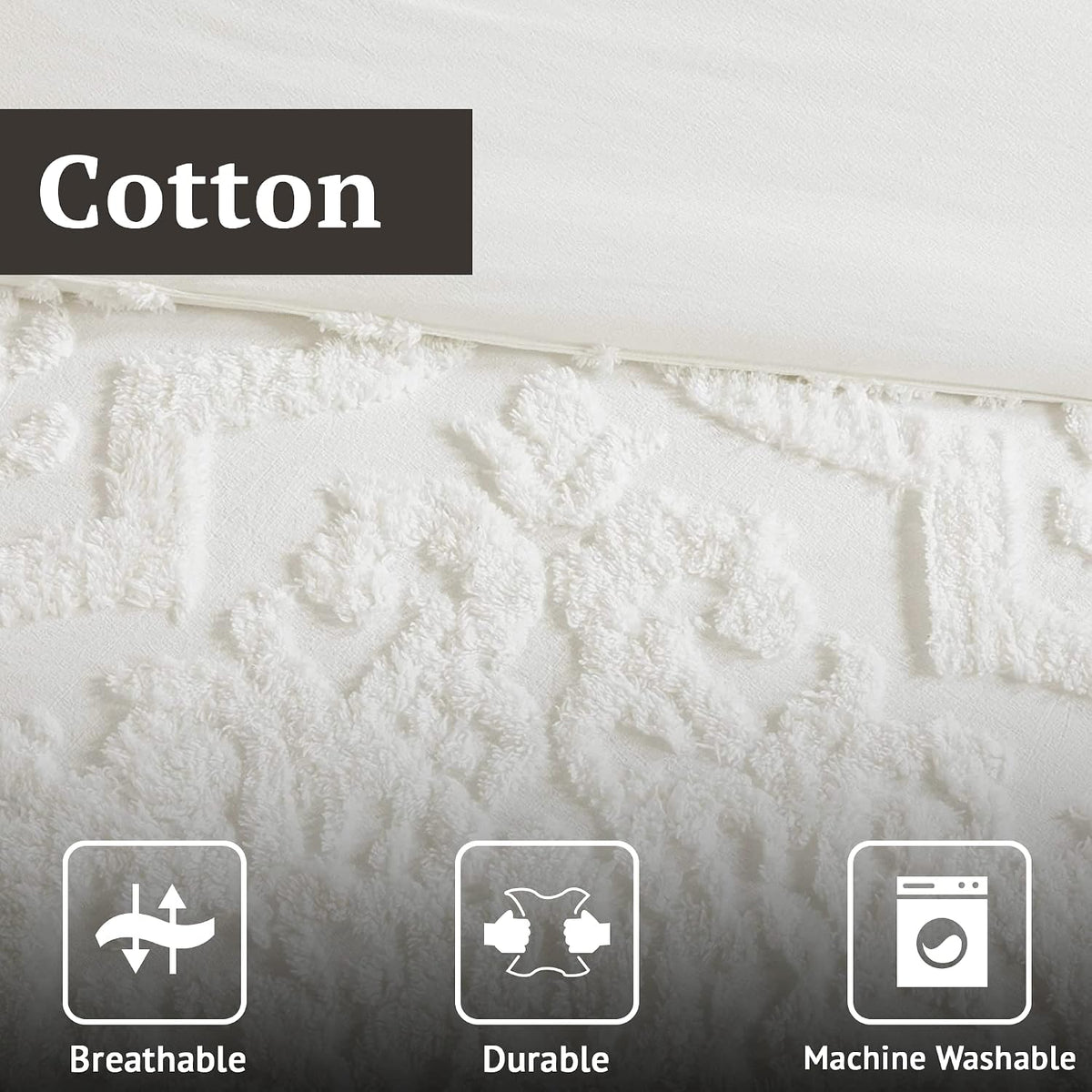 Madison Park Tufted Chenille Cotton Comforter, All Season Bedding Set, Matching Shams, Viola, Damask Off White Full/Queen(90'x90') 3 Piece