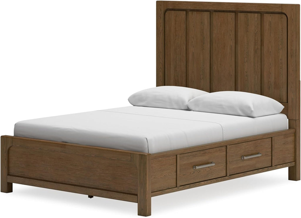 Signature Design by Ashley Cabalynn Modern 4-Drawer Queen Platform Bed with Storage, Foundation or Box Spring Not Needed, Light Brown