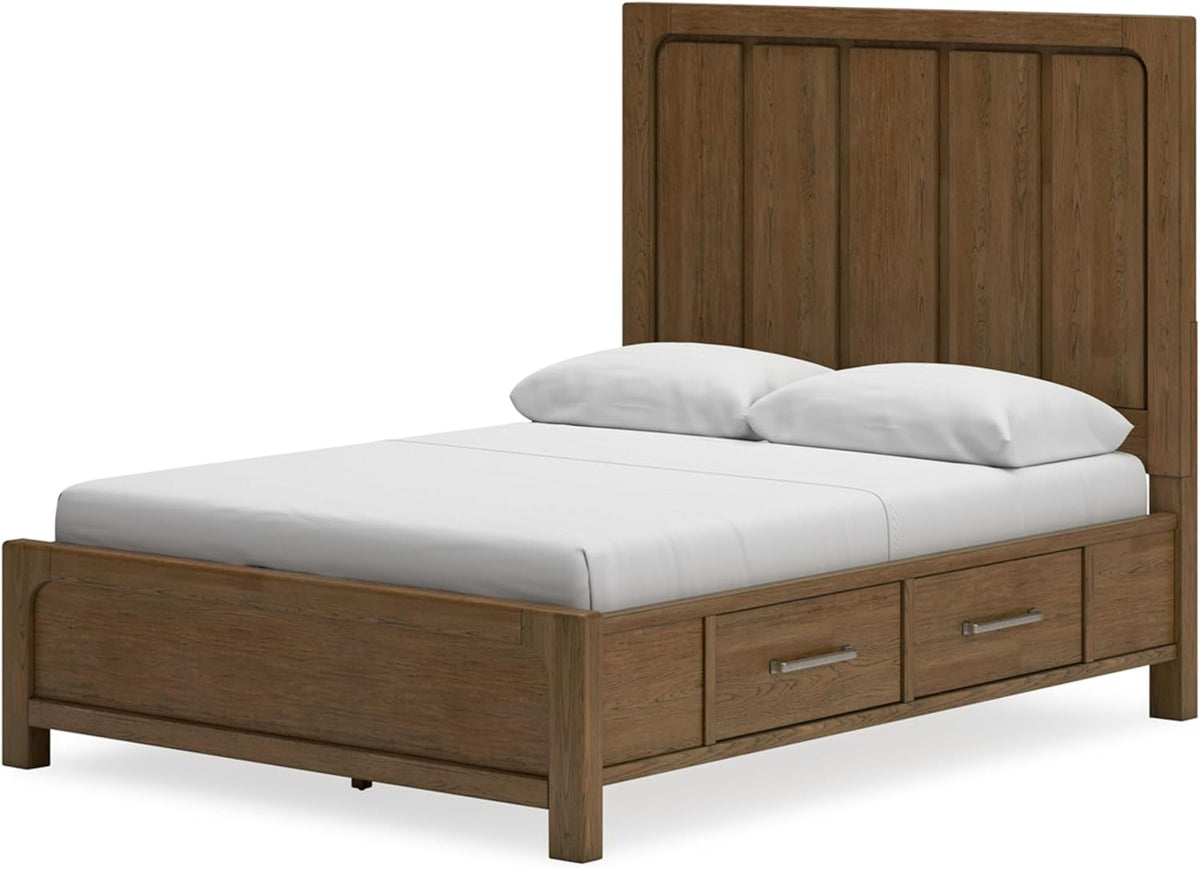 Signature Design by Ashley Cabalynn Modern 4-Drawer Queen Platform Bed with Storage, Foundation or Box Spring Not Needed, Light Brown