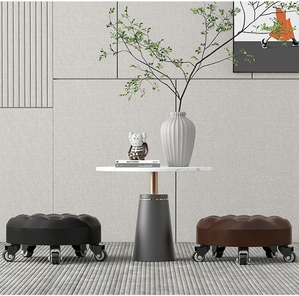 Low Roller Stool with 360° Swivel Wheels, Low-Height Short Rolling Stool Seat, PU Leather Small Mechanic Chair, Rolling Stools with Backrest for Pedicure, Garage, Shop, Library red