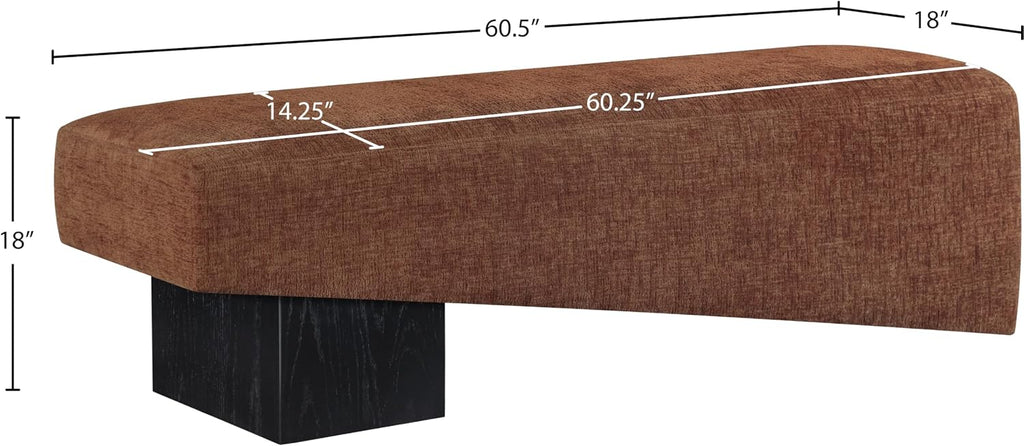 Meridian Furniture 22058Cognac Alora Collection Art Deco Bench with Soft Cognac Polyester Fabric, Black Finish Solid Wood Frame, 60.5' W x 18' D x 18' H, Cognac