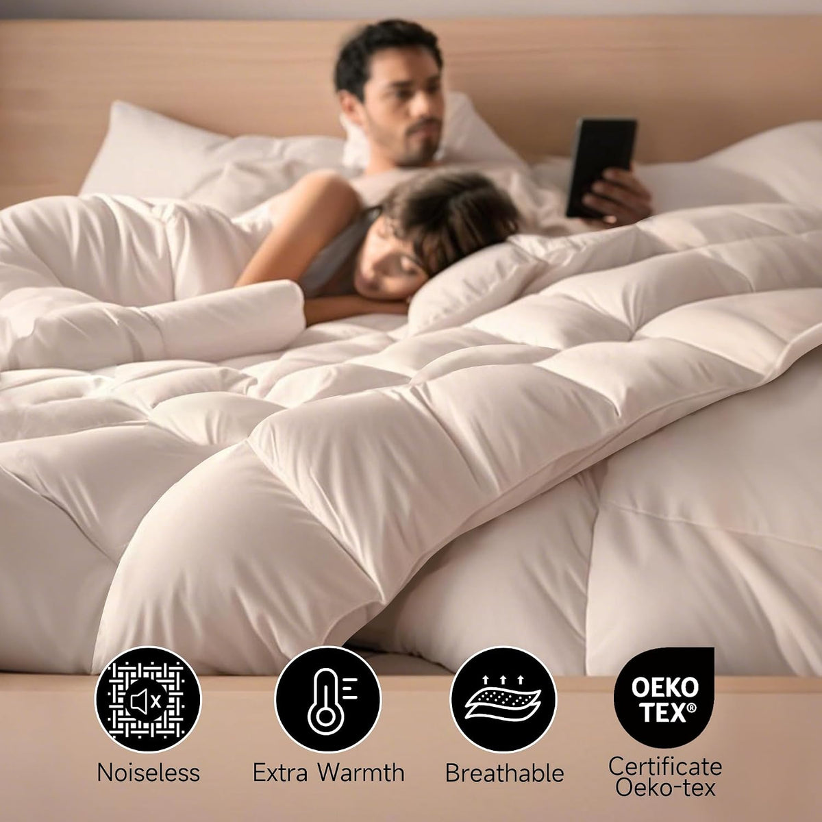 Beautyrest Luxury Hotel Collection Queen Size White Goose Feather Down Fiber Comforter,Ultra-Soft 100% Cotton Breathable Down Comforter Fluffy Duvet Insert, Winter Warm/Queen (90'x90')