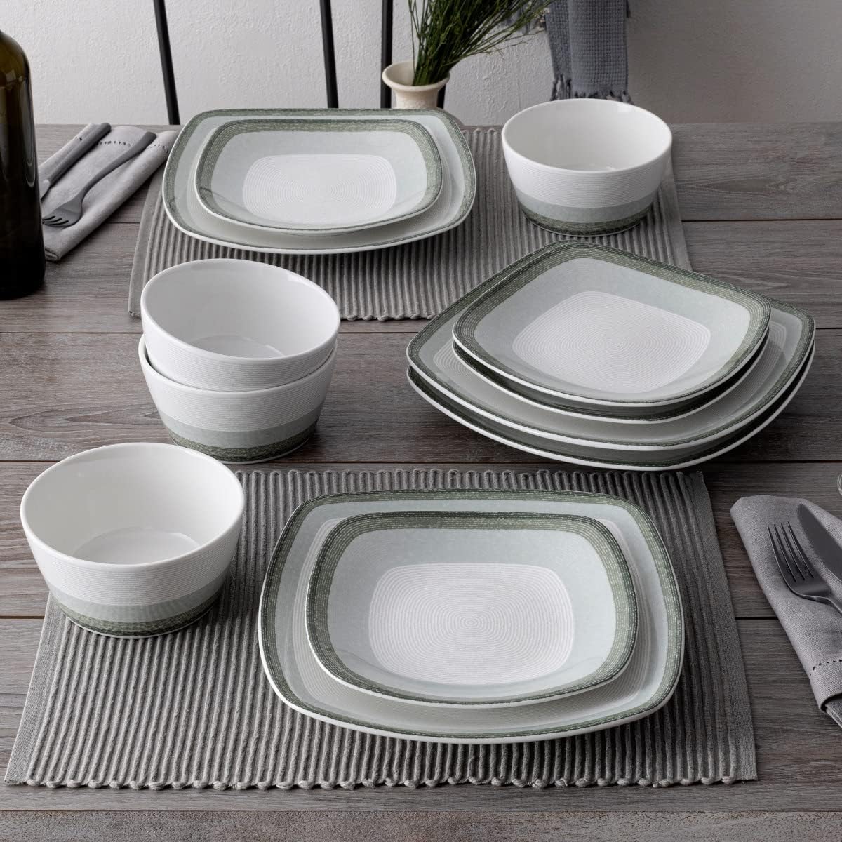 Noritake Colorscapes Layers Sage 12-Piece Square Dinnerware Set, Service for 4